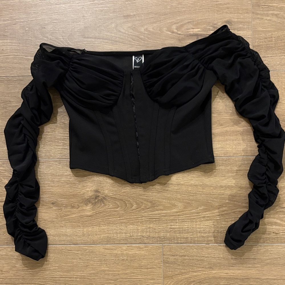 Black Ruched Sleeve Bodysuit